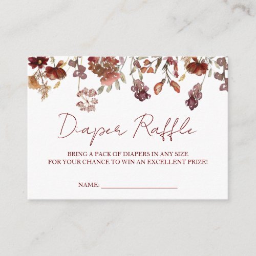 Wild Flowers Baby Shower Fall Diaper Raffle Enclosure Card