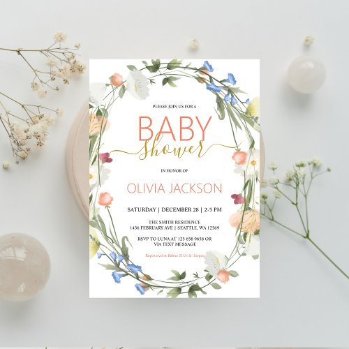  Wild flowers Baby Shower Invitation