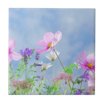 Wild Flowers Blue Sky Tile by MissMatching at Zazzle