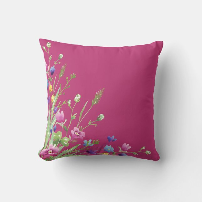 Wild Flowers Botanical Pink Throw Pillow (Front)