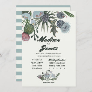 Wild Flowers Bouquet blue Wedding Invitations