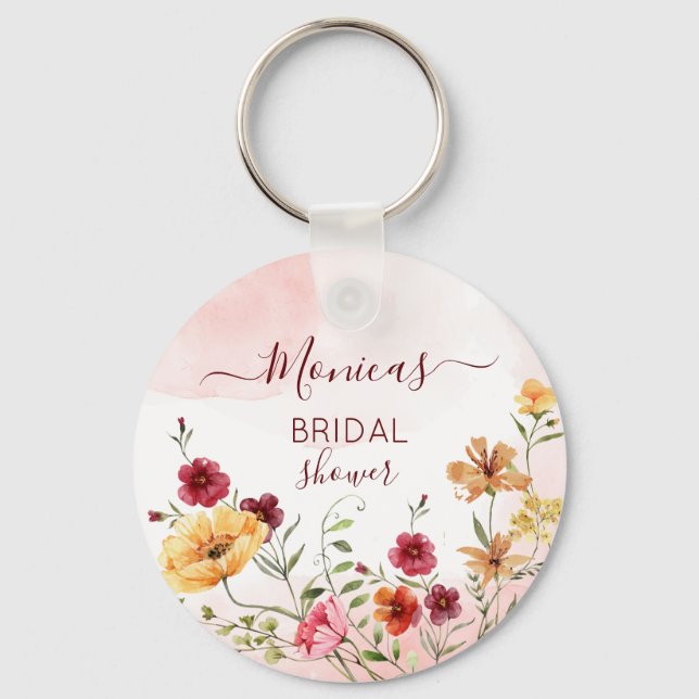 Wild flowers bridal shower favors personalized keychain (Front)