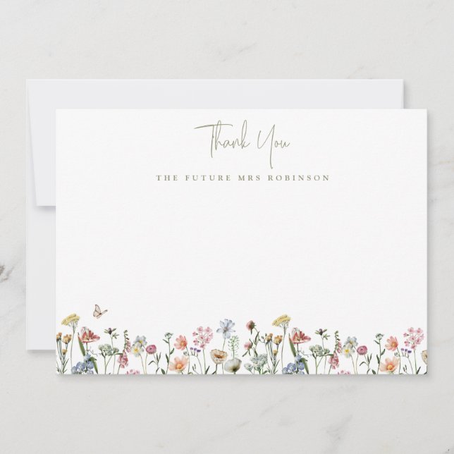 Wild Flowers Bridal Shower Future Mrs Personalized Thank You Card (Front)