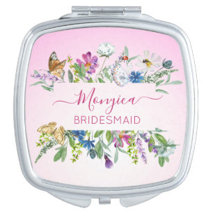 Wild flowers bridesmaid gifts bridal party favors compact mirror