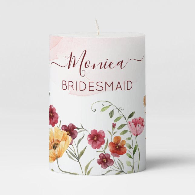 Wild flowers bridesmaid gifts bridal party favors  pillar candle (Front)