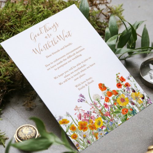 Wild Flowers Change Of Plans Postponement Wedding Announcement