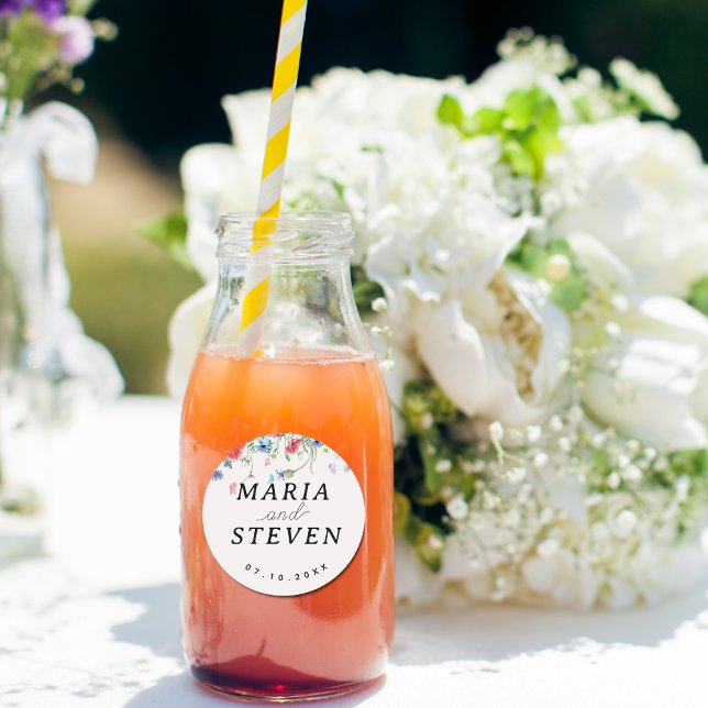 wild flowers chic vintage Wedding  Classic Round Sticker (Creator Uploaded)