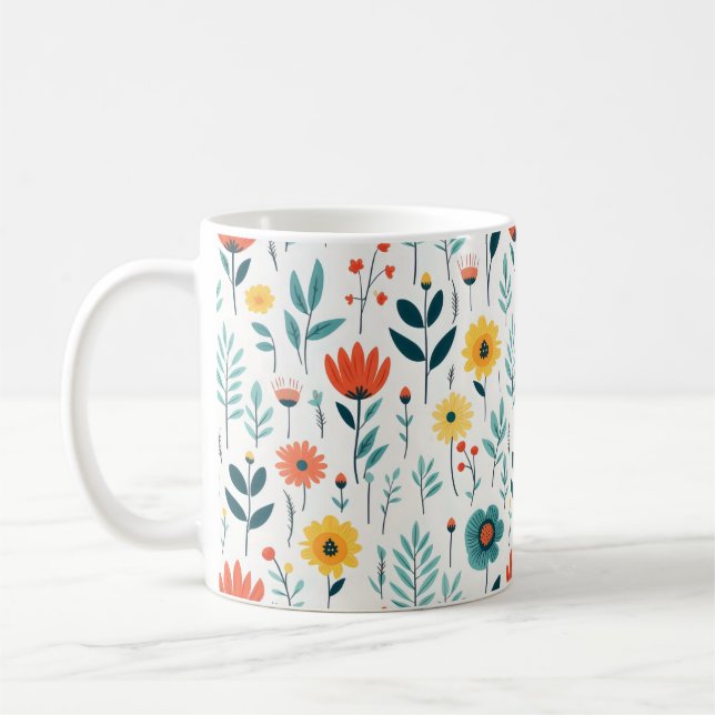 Wild Flowers Colorful Pattern Coffee Mug (Left)