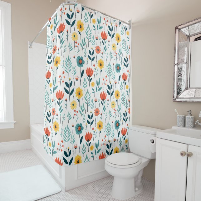 Wild Flowers Colorful Pattern Shower Curtain (In Situ)