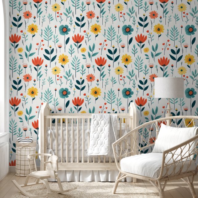 Wild Flowers Colorful Pattern Wallpaper (Kids)