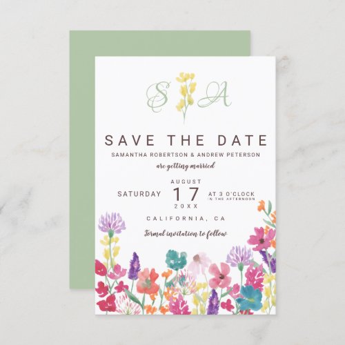 Wild flowers country watercolor chic save the date