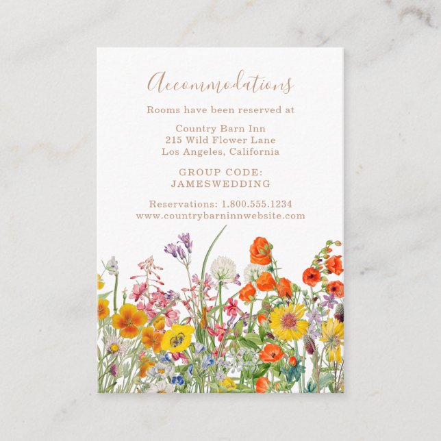 Wild Flowers Country Wedding Accommodations Enclosure Card (Front)