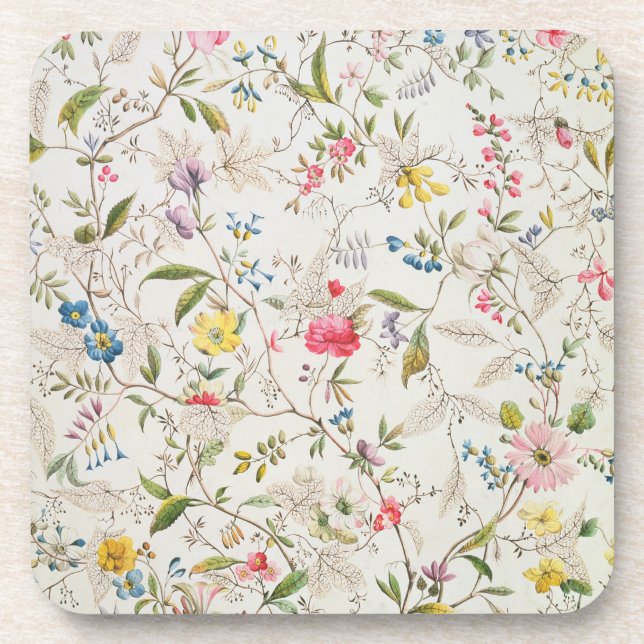 Wild flowers design for silk material, c.1790 (w/c beverage coaster (Front)