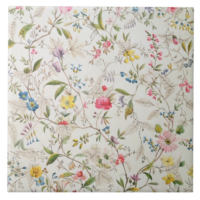 Wild flowers design for silk material, c.1790 (w/c ceramic tile (Front)