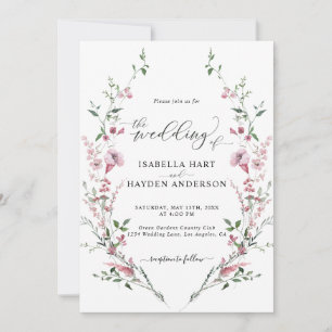 Wild Flowers Dusty Pink All In One QR Code Wedding Invitation