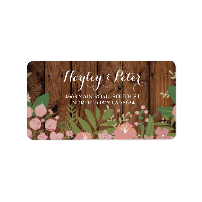 Wild Flowers Elegant Wood Address Labels Stickers (Front)