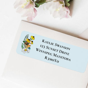 Wild Flowers Floral Blue Mushrooms Label