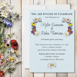 Wild Flowers Floral Blue Mushrooms Wedding Invitation