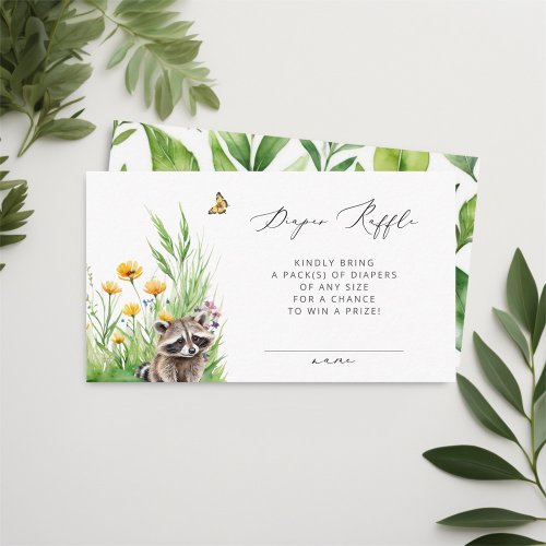 Wild Flowers Forest Cute Racoon Diaper Raffle  Enclosure Card