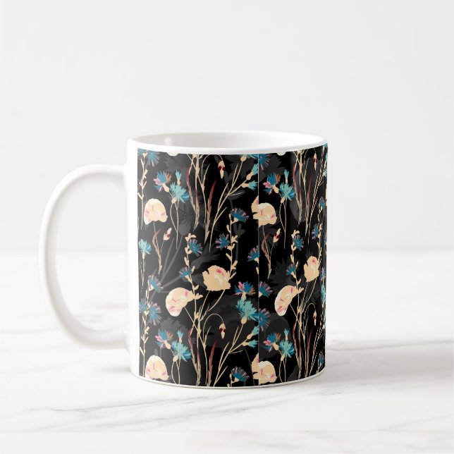 Wild flowers illustrations. Vintage seamless patte Coffee Mug (Left)