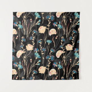 Wild flowers illustrations. Vintage seamless patte Tapestry