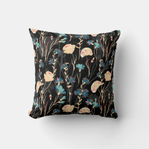 Wild flowers illustrations. Vintage seamless patte Throw Pillow