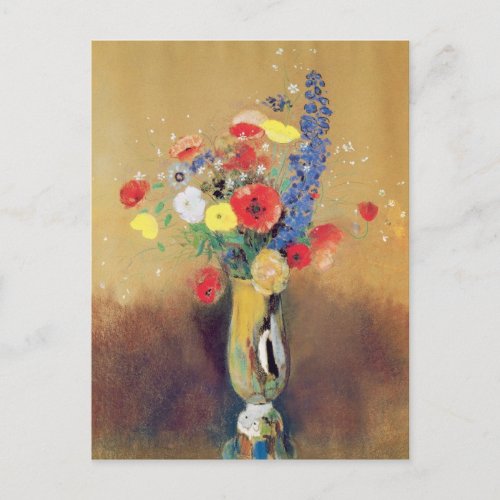 Wild flowers in a Long_necked Vase c1912 Postcard