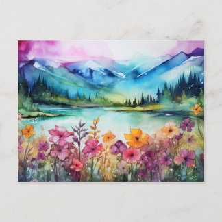 wild flowers in a mountain landscape amazing color postcard