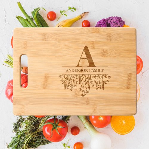 Wild Flowers Initial Family Name Cutting Board