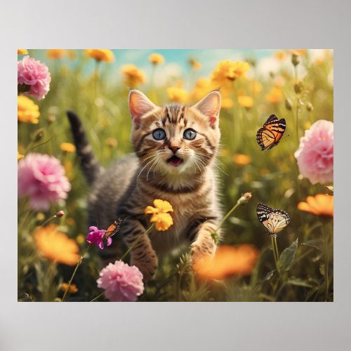  Wild Flowers Kitty 54  Sky  Kitten Cat AP68 Poster