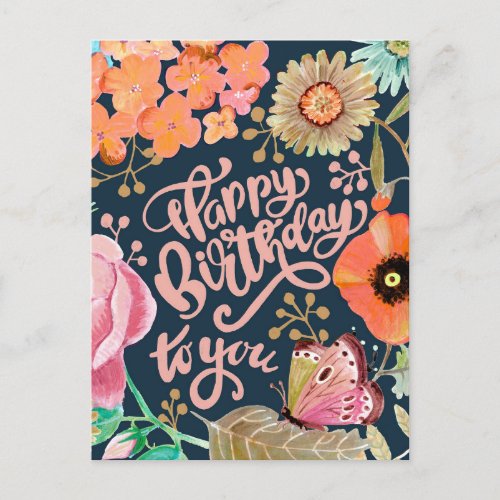 Wild Flowers  Lettering Birthday greeting card