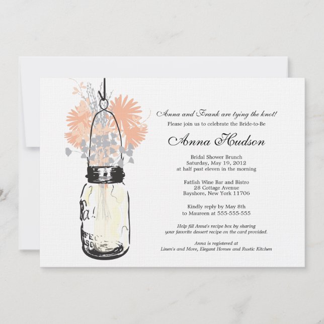 Wild flowers & Mason Jar Bridal Shower Invitation (Front)