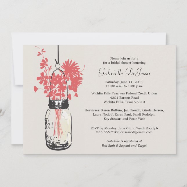 Wild flowers & Mason Jar Bridal Shower Invitation (Front)