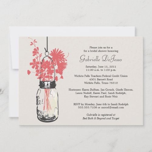 Wild flowers &amp; Mason Jar Bridal Shower Personalized Invites