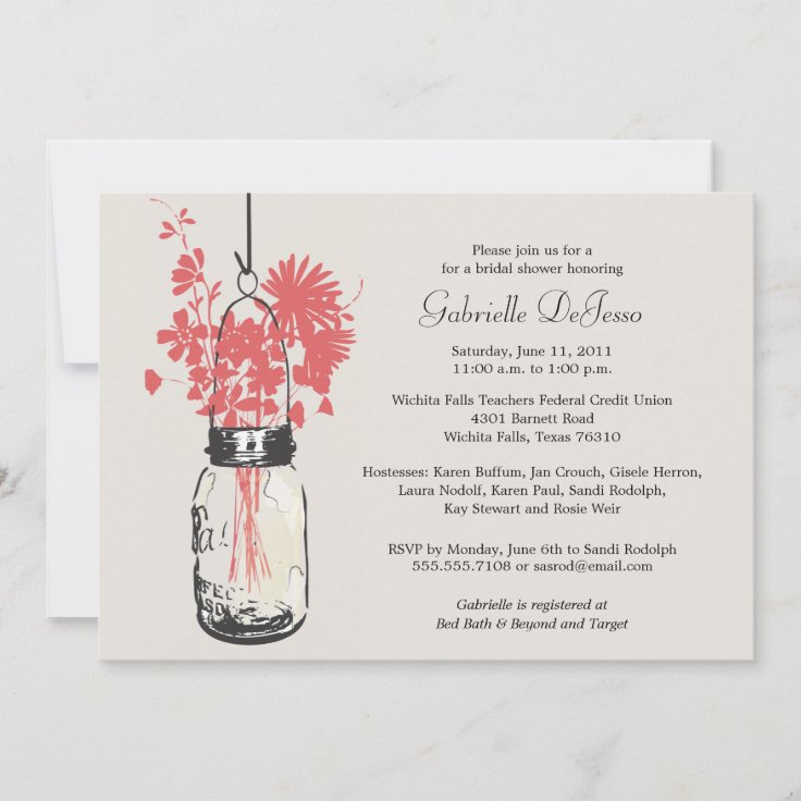 Wild Flowers And Mason Jar Bridal Shower Invitation Zazzle