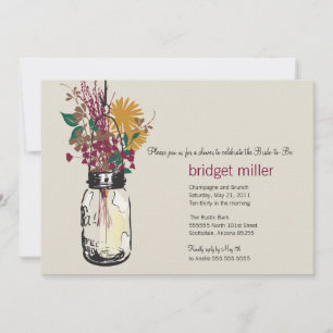 Wild flowers & Mason Jar Bridal Shower Invitation