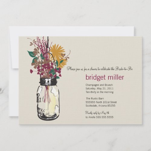 Wild flowers &amp; Mason Jar Bridal Shower Personalized Invite