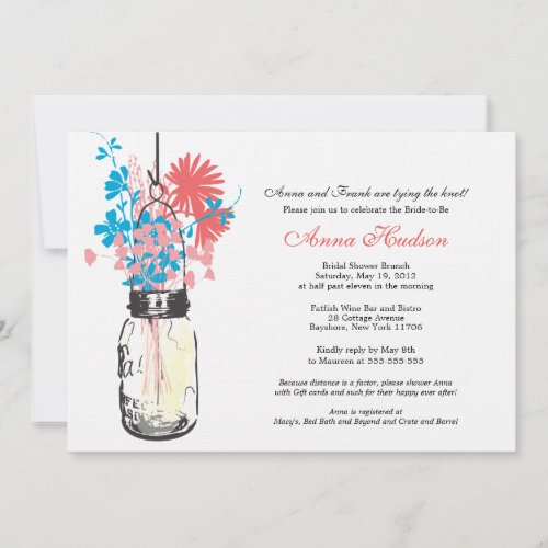 Wild flowers &amp; Mason Jar Bridal Shower Custom Invitation