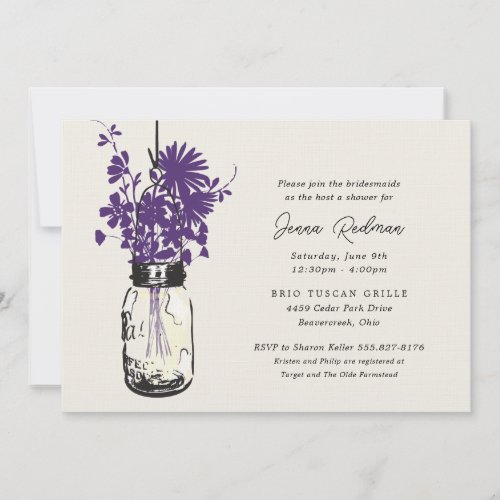 Wild flowers &amp; Mason Jar Bridal Shower Announcements