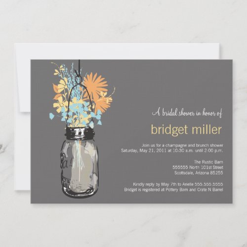 Wild flowers &amp; Mason Jar Bridal Shower Invites