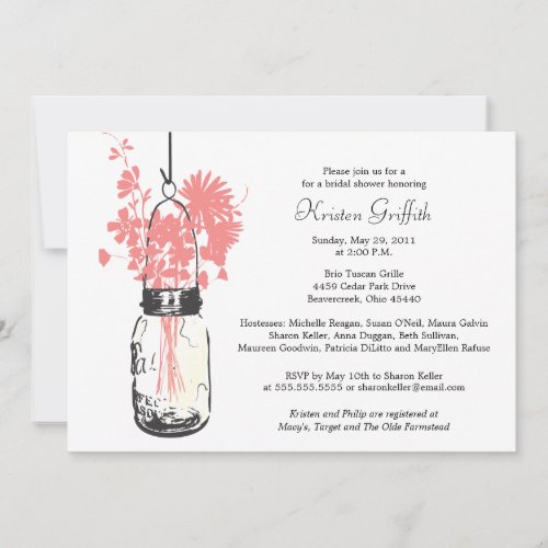 Wild flowers &amp; Mason Jar Bridal Shower Personalized Invitations