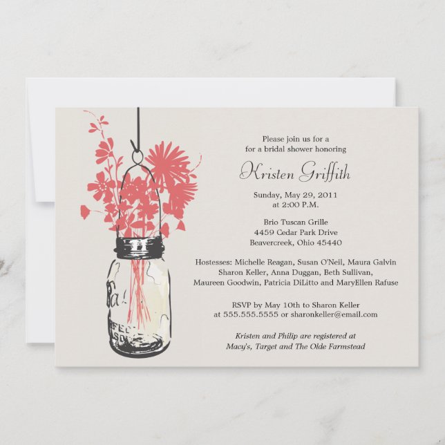 Wild flowers & Mason Jar Bridal Shower Invitation (Front)