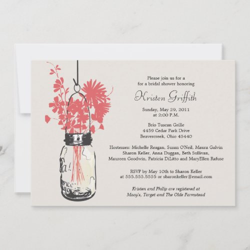 Wild flowers &amp; Mason Jar Bridal Shower Invitation