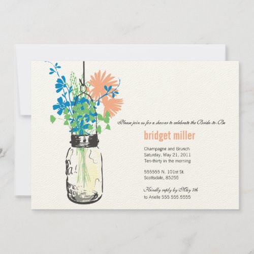 Wild flowers &amp; Mason Jar Bridal Shower Personalized Invitations
