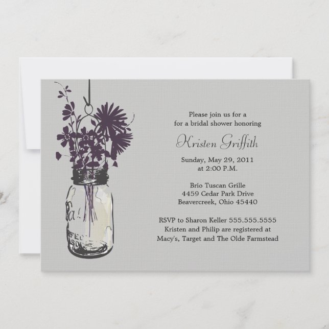 Wild flowers & Mason Jar Bridal Shower Invitation (Front)