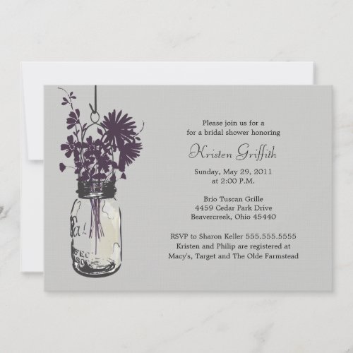 Wild flowers &amp; Mason Jar Bridal Shower Personalized Invitations