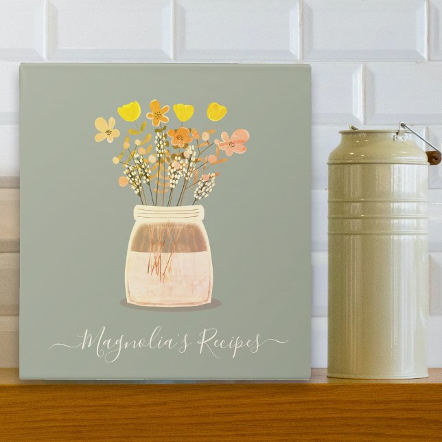 Wild Flowers Mason Jar Script Name Recipe 3 Ring Binder (Creator Uploaded)