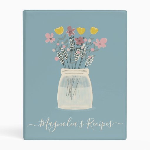 Wild Flowers Mason Jar Script Name Recipe Mini Binder Zazzle