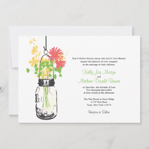 Wild flowers  Mason Jar Wedding Invitations