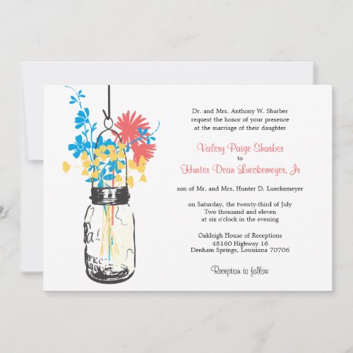 Wild flowers &amp; Mason Jar Wedding Invitations